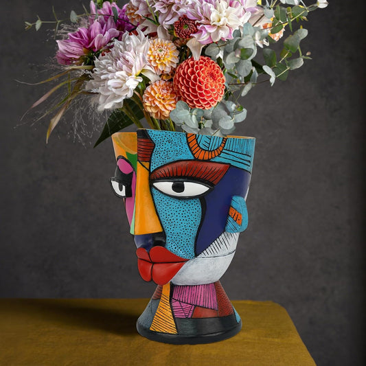 Abstract Face Planters Pots Head 7.8 Inch with Drainage - Decorative Plant Pots Retro Rainbow Design, Cute Unique Planter for Succulents/Snake Plants/Cactus Indoor & Outdoor