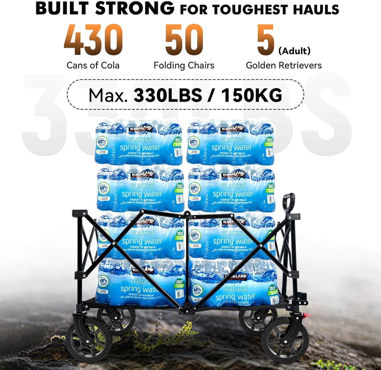 Hikenture Collapsible Wagon - 330LBS Capacity, Extra Large Foldable Wagon with All-Terrain Wheels, Utility Beach Cart for Outdoor Garden