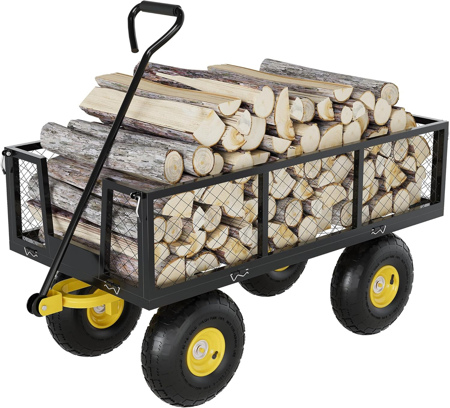 500 Lbs Garden Wagon, 2-in-1 Heavy-Duty Steel Garden Cart, with 10 Inch All-Terrain Tires and Removable Mesh Side Panels, 180° Rotating Handle, Metal Multi-Function Carts, Outdoor Gardens Wagon Cart