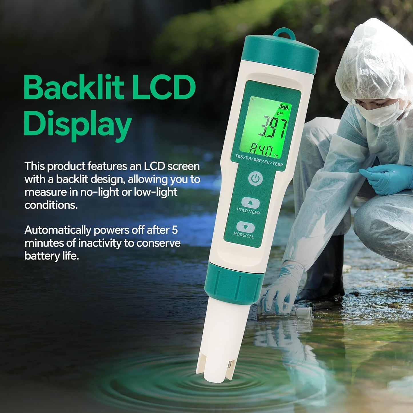 5in1 PH Water Tester, Digital pH Meter for Water, EC and TDS Meter with PH TDS EC ORP Temp Water Quality Tester for Hydroponics Plant Swimming Pool Aquarium Drinking Water Testing Kit PPM EC Tester