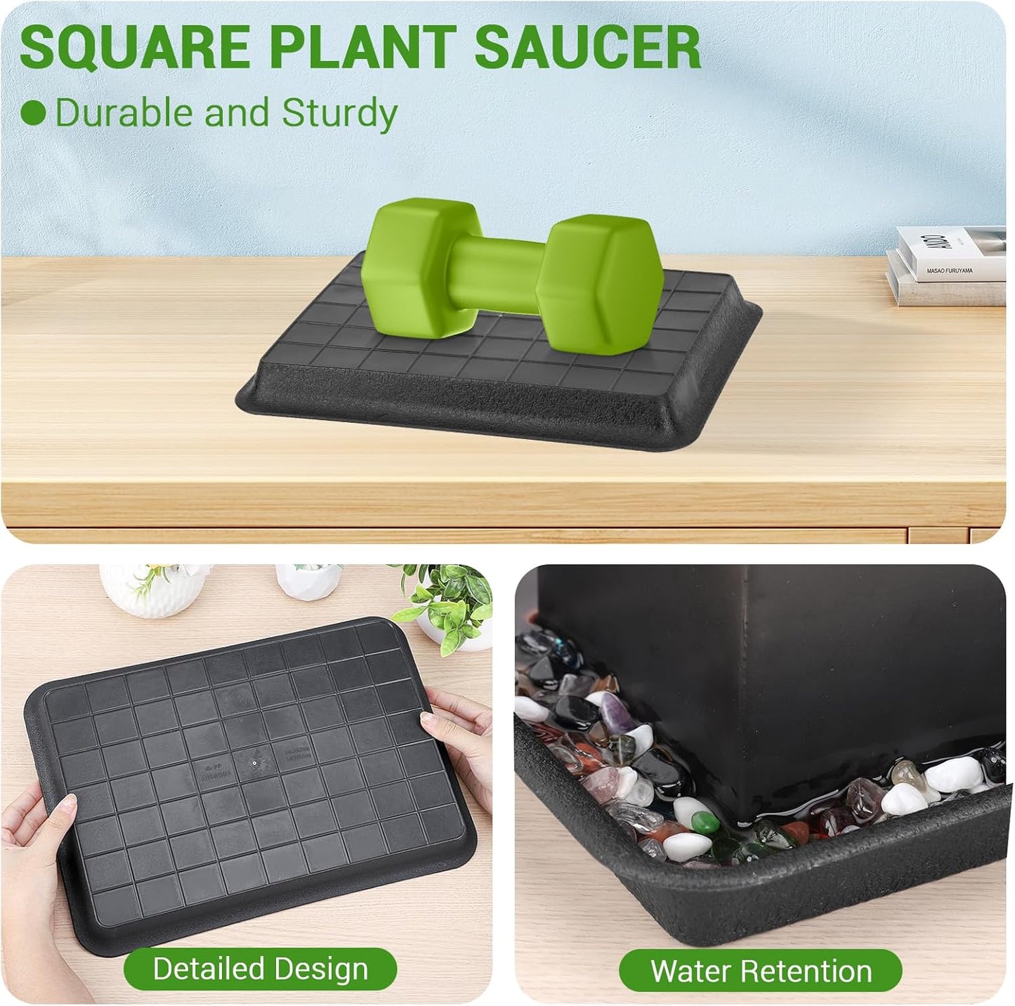 GREANER Plant Saucer Tray Rectangular, Heavy Sturdy Plastic Plant Drainage Trays, Plant Pot Drainage Tray for Indoor Outdoor, Plant Drip Trays for Pots, Seed Starter Growing Tray(13 x 9 inch, Black)