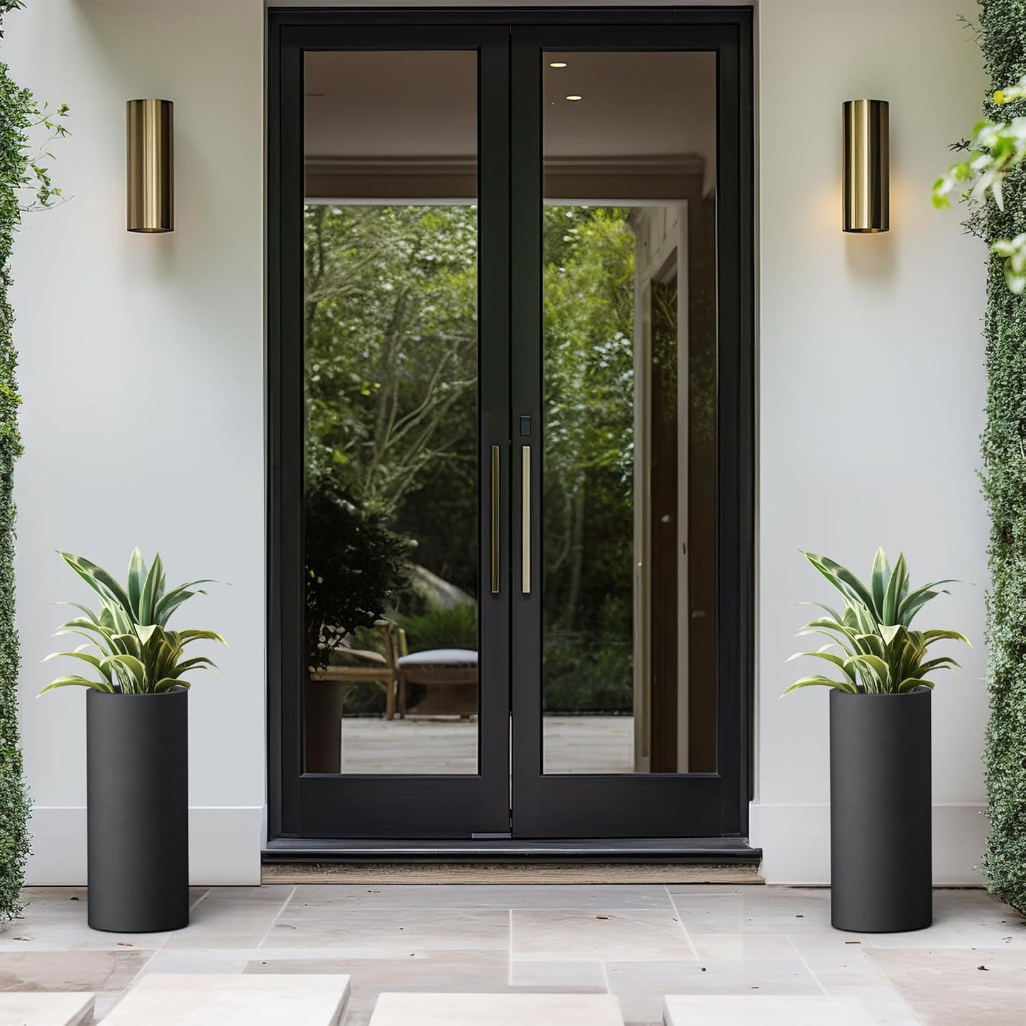 Kante 18.9 Inch Tall Cylindrical Planter, Large Round Plant Pots with Drainage Hole, Made with Concrete, Suitable for Indoor Outdoor Plants, Home Decor, Black