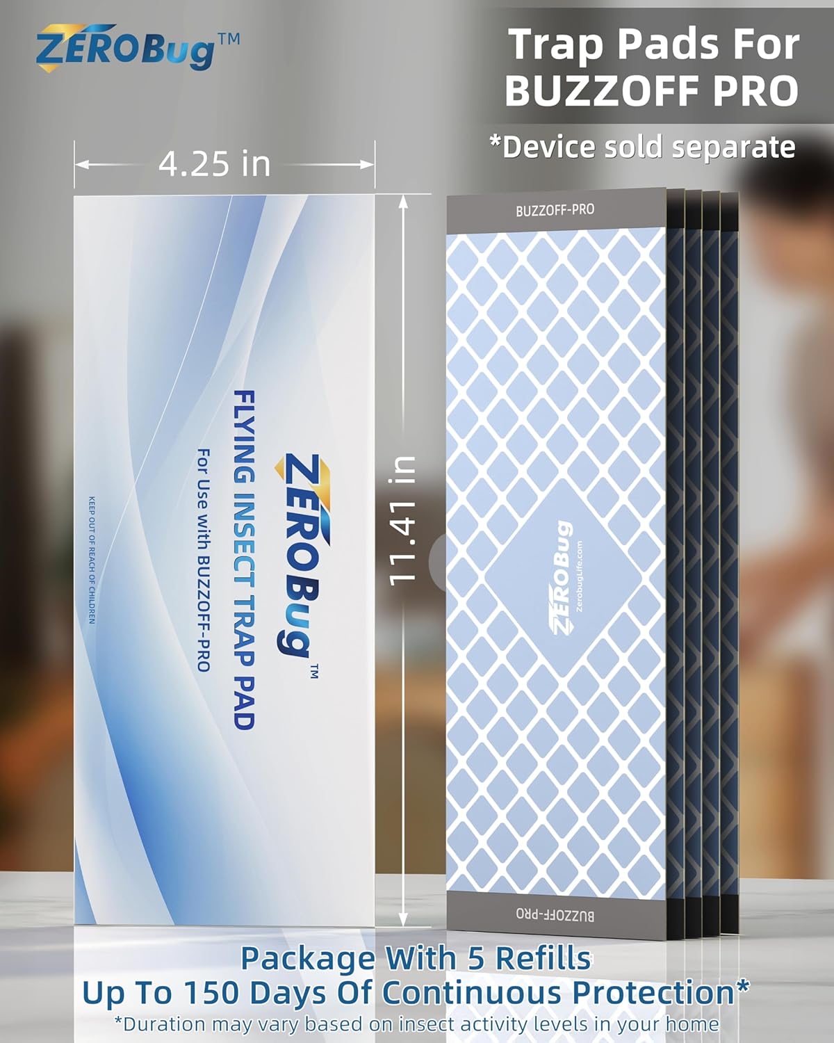 Sticky Fly Trap Refills 5-Pcs for BUZZOFF PRO Zapper, Fruit Fly Catcher Glue Boards for Indoor Use, Odourless, Mess-Free Insect Control