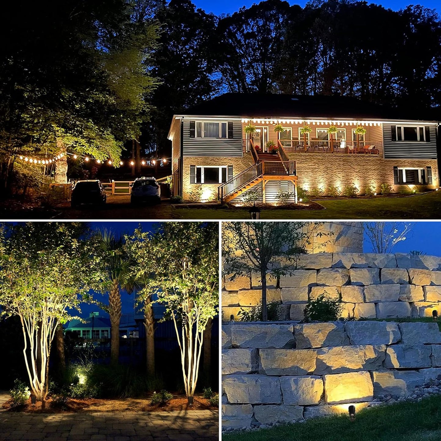 SUNVIE 3W Low Voltage Landscape Lighting LED Landscape Spotlights with Connectors Waterproof Low Voltage Landscape Lights 3000K Warm White Uplights Outdoor Spot Lights for Yard Garden House, 4 Pack