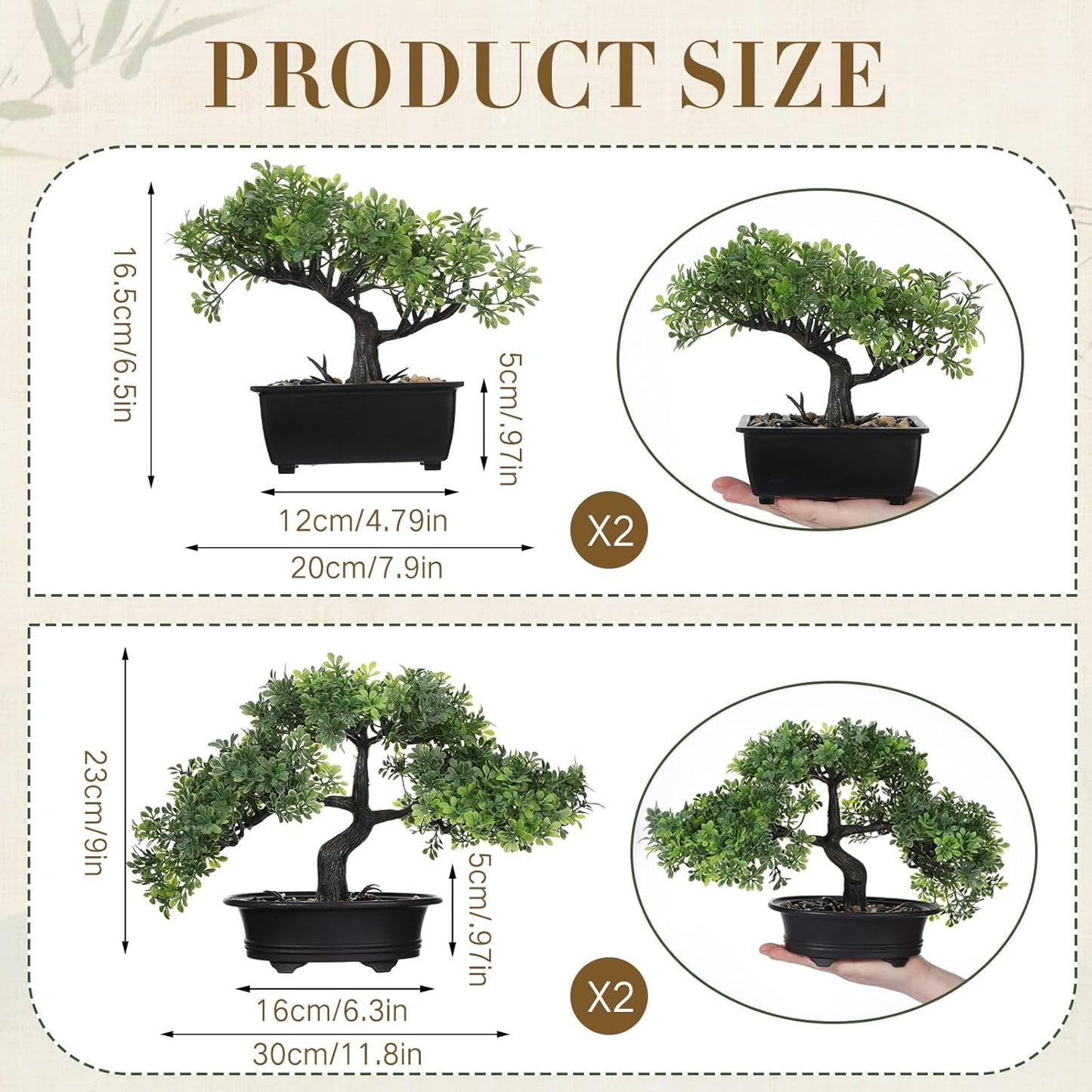 Jexine 4 Pack Artificial Bonsai Tree, Indoor Small Fake Plants in Pots for Home Table Office Desk Bathroom Shelf Bookshelf Bedroom Living Room Farmhouse Decorations