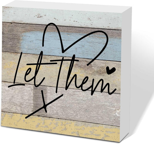 Let Them Wooden Sign, Office Decorations for Work, Let Them Mental Health Rustic Wood Box Signs 5x5 Inch, Desk Shelf Tabletop Decor for Home Cubicle Decor, Office Gifts for Coworkers Women, 14