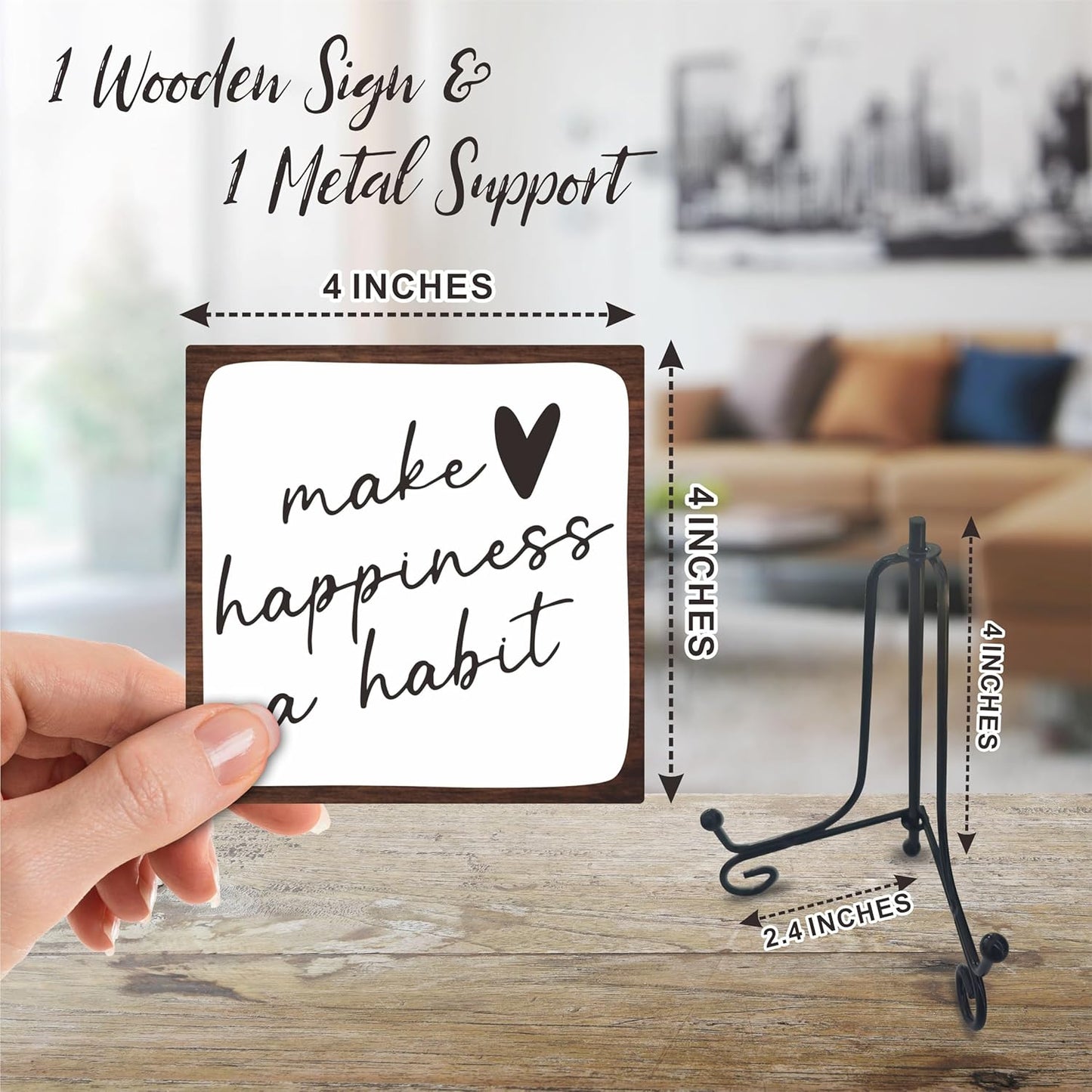 4" Wooden Sign For Tabletop - Make Happiness A Habit，Inspirational Wooden Plaque, Desk Decor And Quote Sign For Office, Home Decorations & Gifts - A06