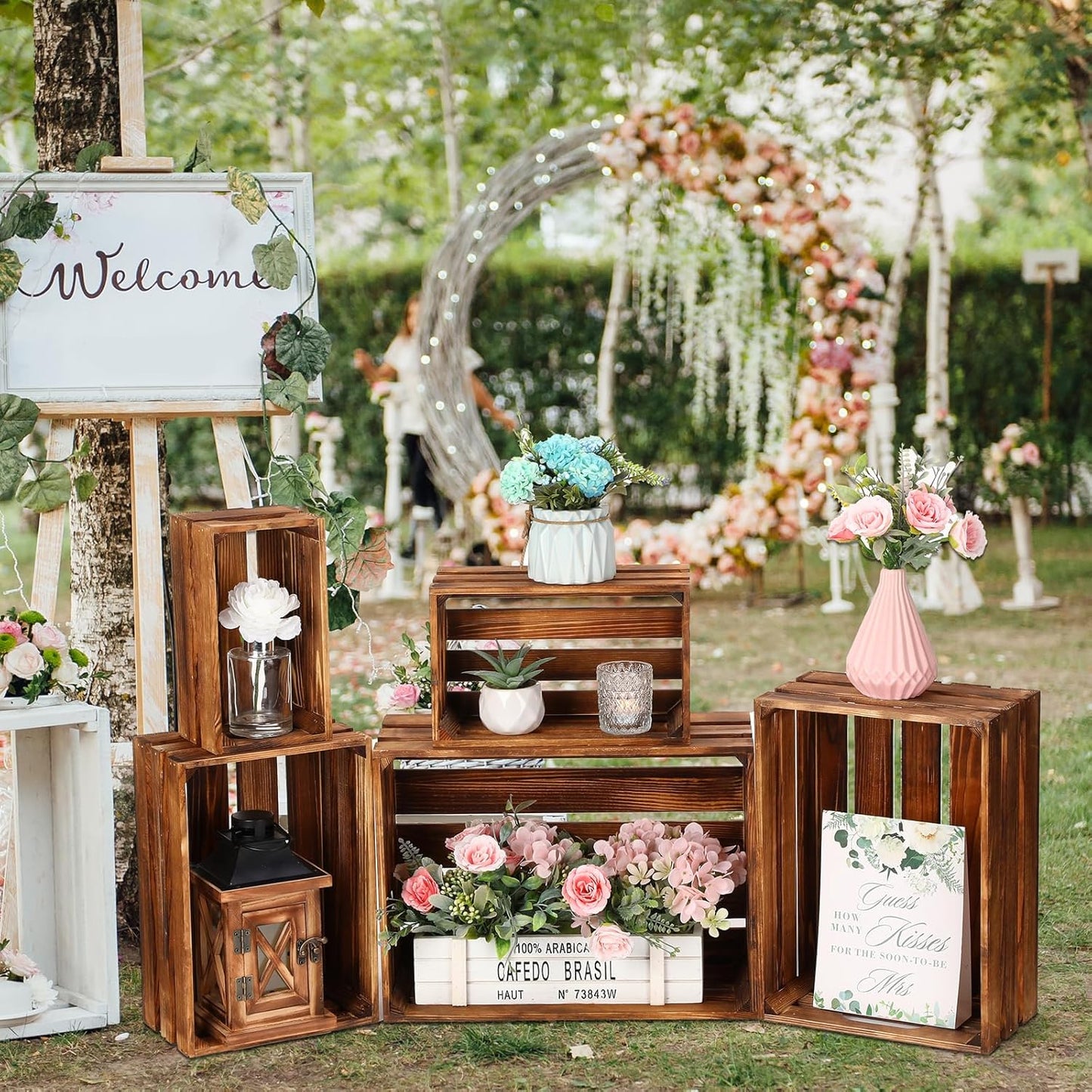 Soaoo 5 Pcs Decorative Nesting Wooden Crates for Storage Display 5 Size Large Small Rustic Wood Decorative Storage Crates with Handle Farmhouse Crate Box Container Made from Pine(Vintage Brown)