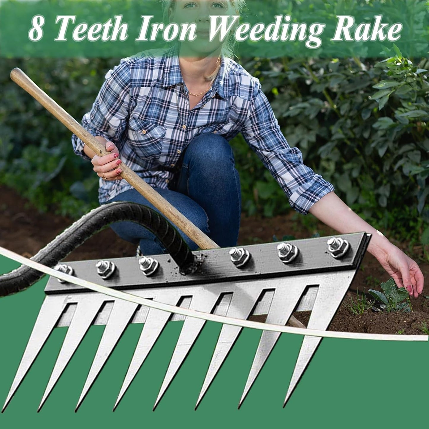 Upgrade Iron Weeding Rake 2.0, 2025 New Iron Rake for Gardening and Weeding, 8 Teeth Carbon Steel Garden Weeder Tool, Detachable Gardening Hand Weeder Puller Tool for Dethatching Lawn Loosening
