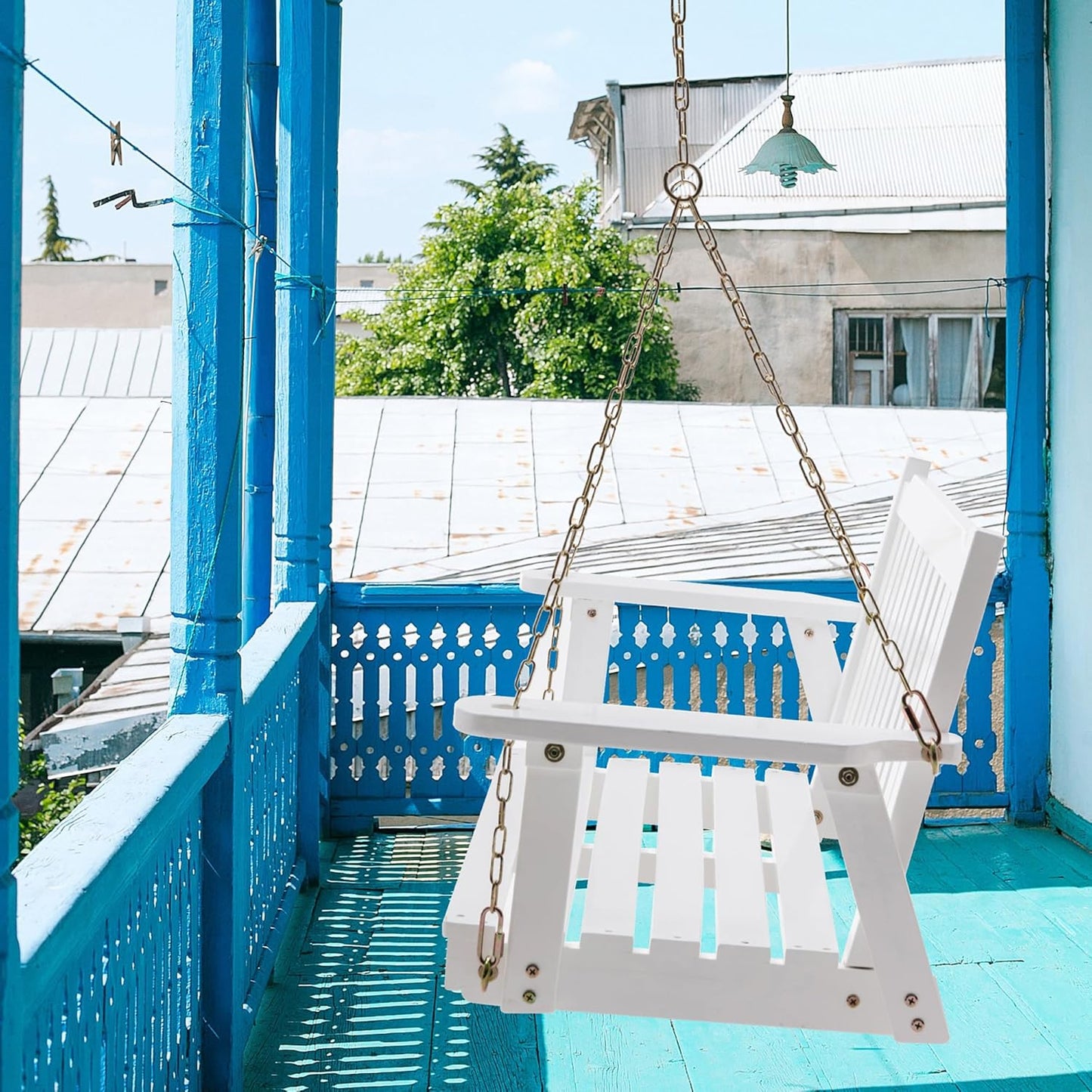 Anraja Wooden Porch Swing 2-Seater, Bench Swing with Hanging Chains, Heavy Duty 800 LBS, for Outdoor Patio Garden Yard, 4 Ft, White