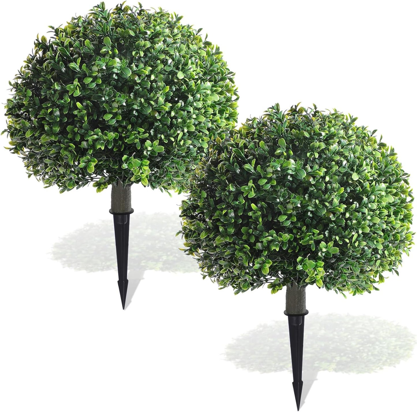 Yunlly 2 Pack 18" Artificial Boxwood Ball Bush Topiary Trees Fake Outdoor Plants, Realistic UV Resistance Faux Shrubs with Spike Greenery Topiary Potted for Front Porch Garden Yard Patio Indoor Decor