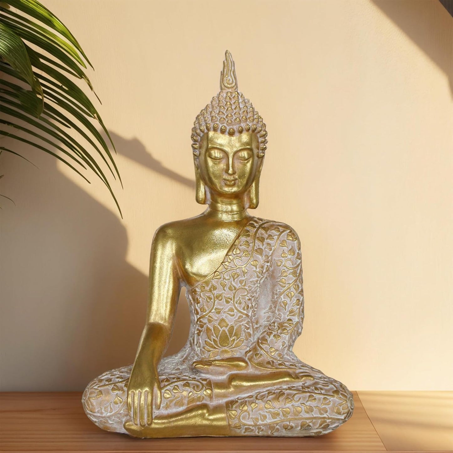 Buddha Statue Outdoor,Zen Garden Decor Buddha Sculpture for Home Meditation Decor Buda Decoration for Patio Desk Porch Yard Art Resin Decoration (Golden)