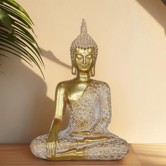 Buddha Statue Outdoor,Zen Garden Decor Buddha Sculpture for Home Meditation Decor Buda Decoration for Patio Desk Porch Yard Art Resin Decoration (Golden)