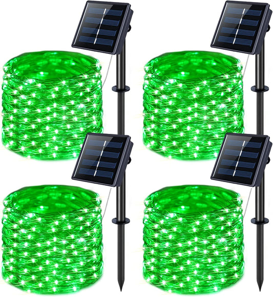 JMEXSUSS 4 Pack Green Solar Christmas Lights, Total 400 LED 132FT Solar String Lights Outdoor Waterproof, 8 Modes Copper Wire Solar Fairy Lights for Patio Garden Yard Tree Christmas Decor