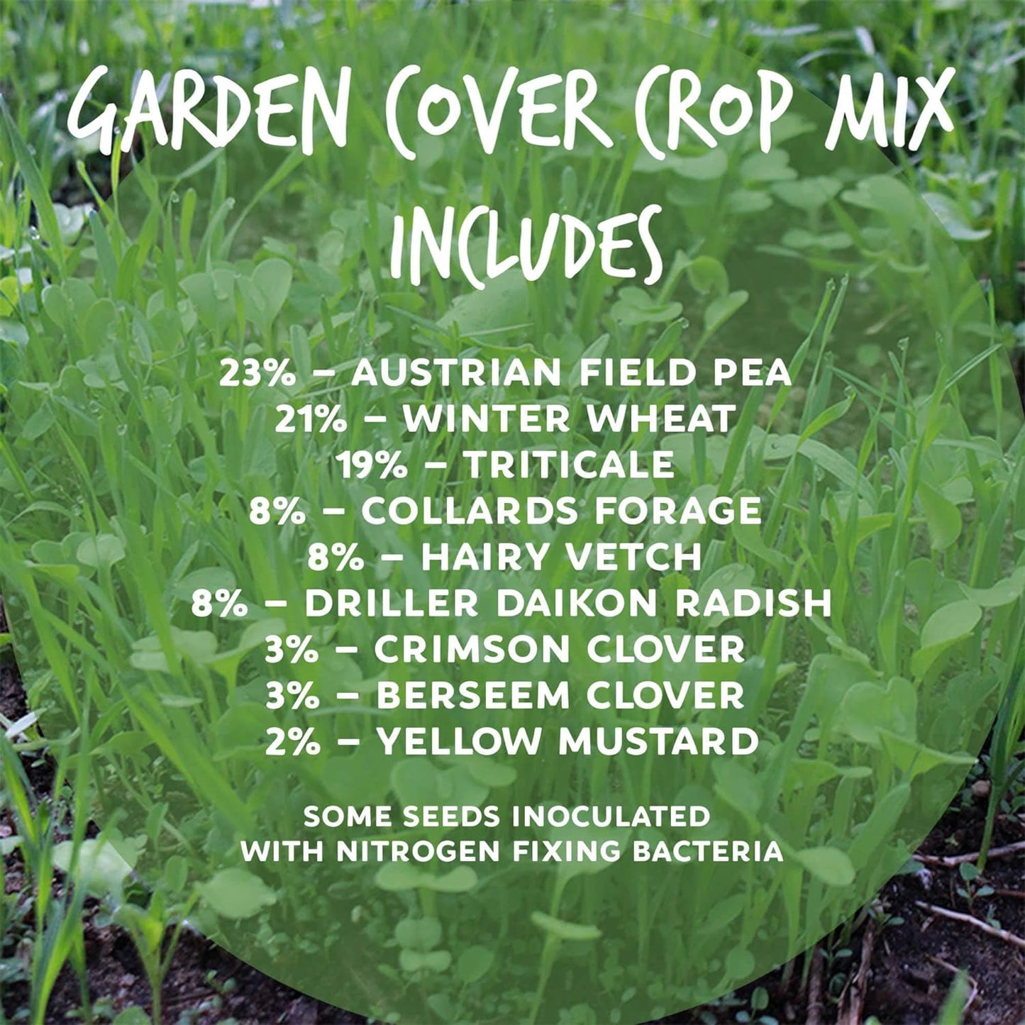 No-Till Garden Farm and Garden Cover Crop Mix Seeds - 5 Lbs - Blend of Gardening Cover Crop Seeds: Hairy Vetch, Daikon Radish, Forage Collards, Triticale, More