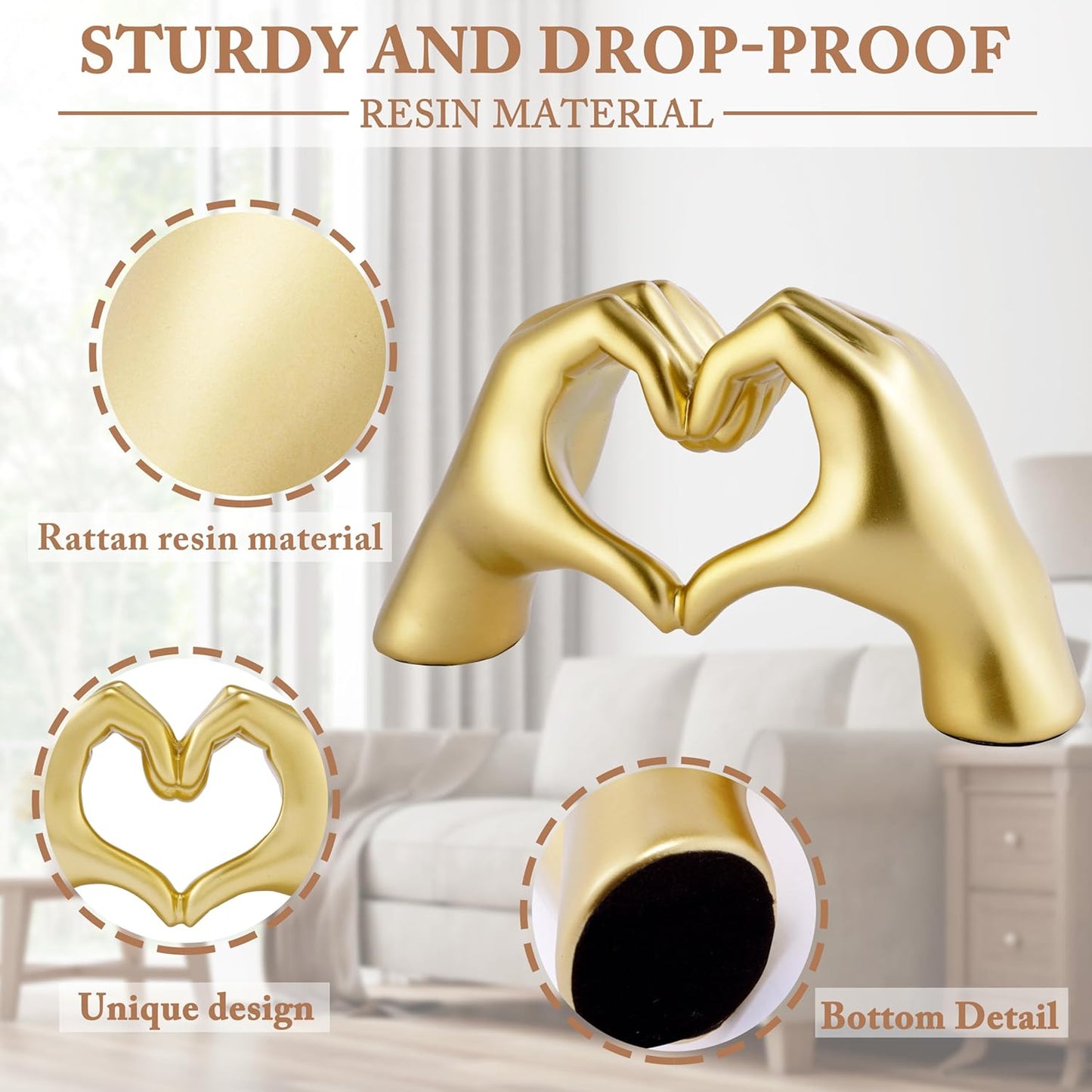 Gold Heart Hands Sculpture, Decor for Living Room Bedroom Bookshelf, Mother's Gifts Form duaghter Son, Gifts for Mom Mother' s Day, Father's Day (No Bracelets)