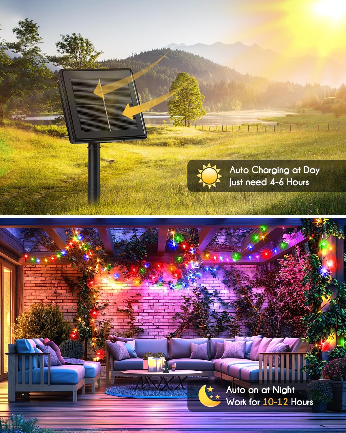 Brightown Solar String Lights, 20FT 240 LED Outdoor Decorations (Multicolor, 19.6Ft)