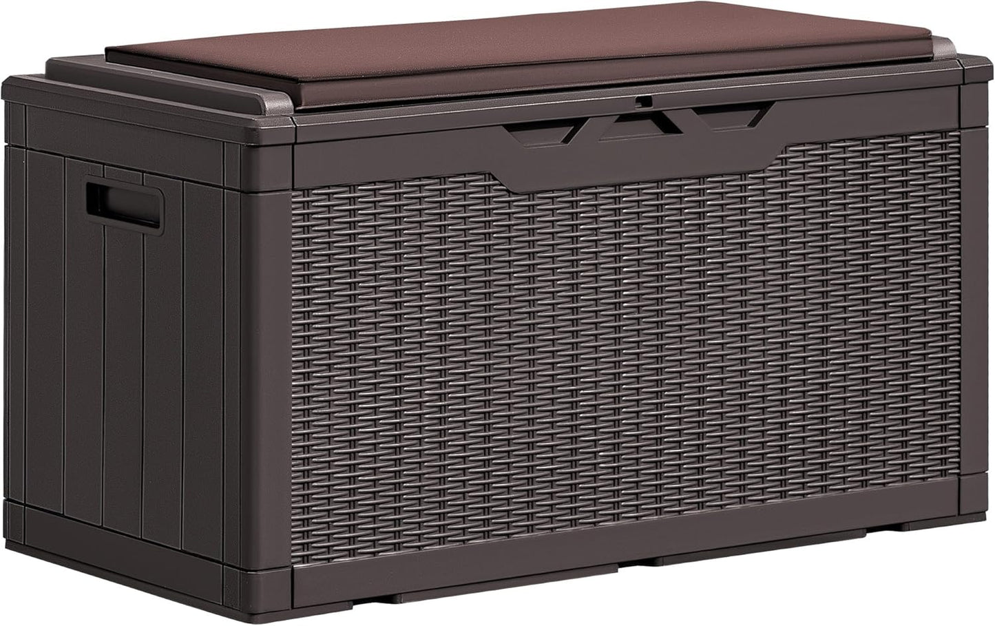 Greesum 100 Gallon Resin Deck Box Large Outdoor Storage Boxes with Cushions for Garden Tools, Patio Furniture Pillows, Pool Supplies, Dark Brown