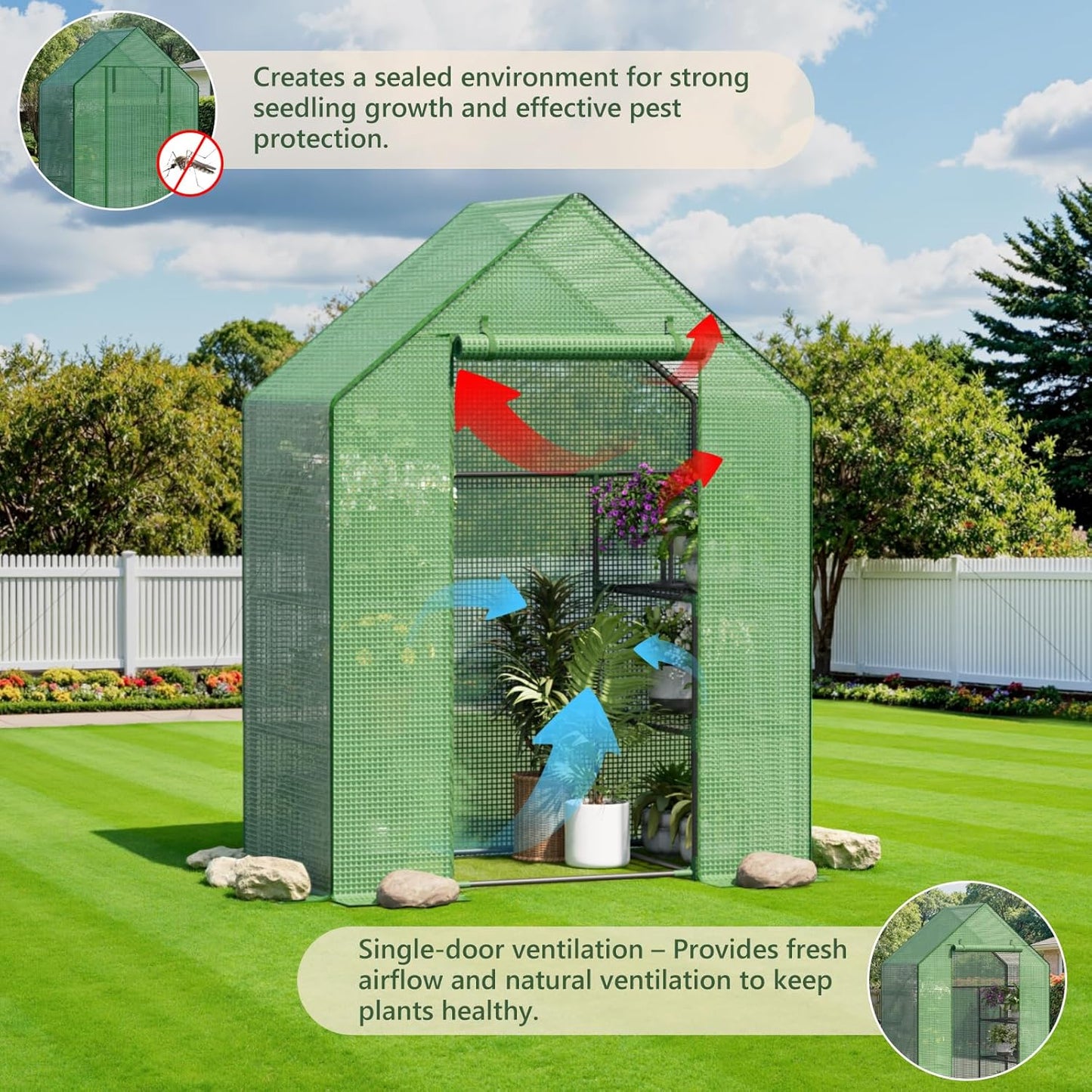 Greenhouse for Outdoors, Small Greenhouse, Walk-in Greenhouses with 3 Tiers 4 Shelves, PE Cover, Heavy Duty Plant Greenhouses for Garden and Backyard