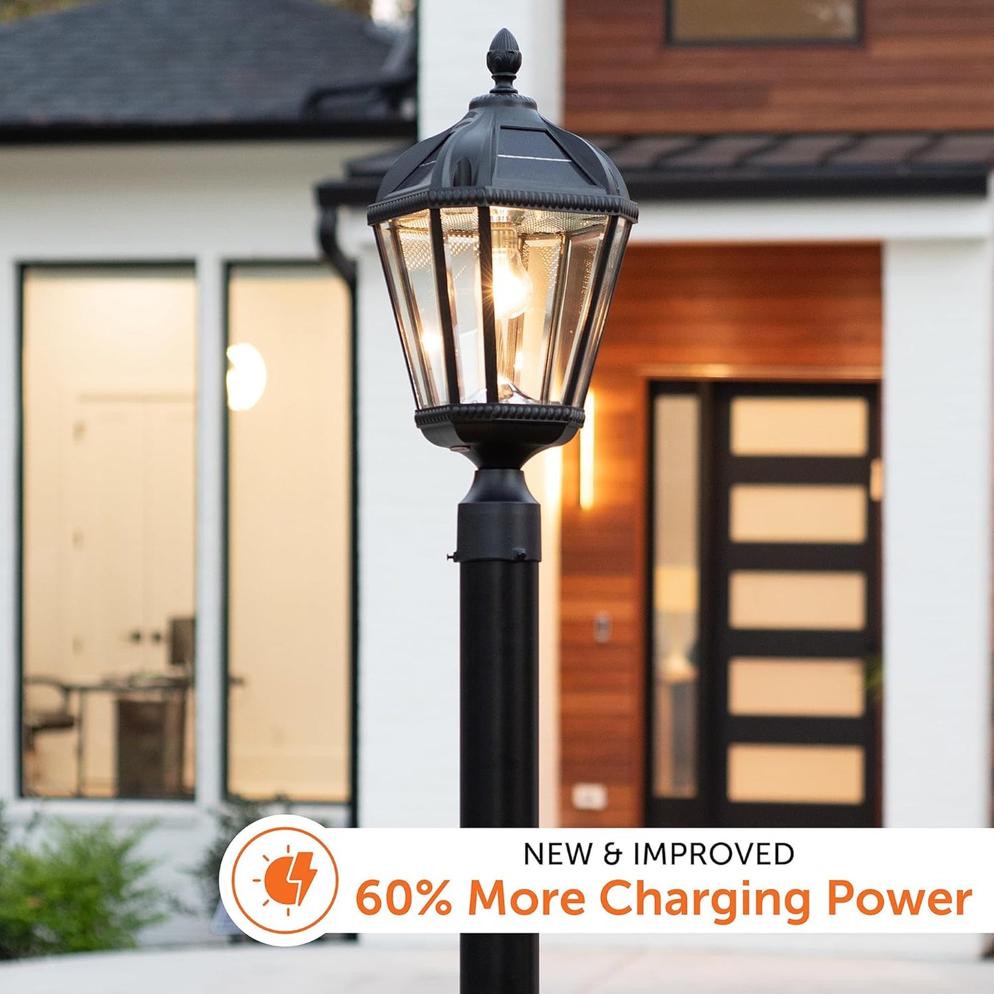 Gama Sonic Outdoor Solar Post Light, Black Aluminum, Royal Bulb, Rain Water Glass, Single Lamp with 3-inch Fitter for Lamp Posts Warm White LED, 98B012 (Upgraded Panel and Battery)