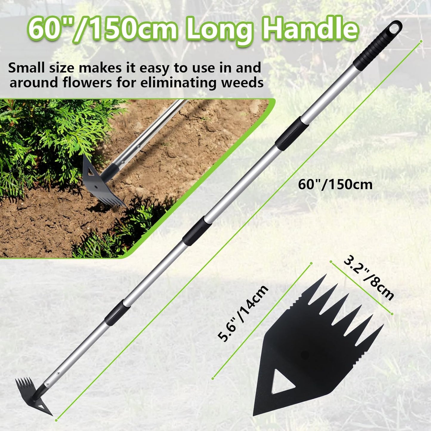 Weed Puller Tool with Long Handle, Hoe Garden Tool Weeding Rake Combo for Uprooting, Garden Hoe, Weed Remover Manual Weeder for Yard Flower Bed
