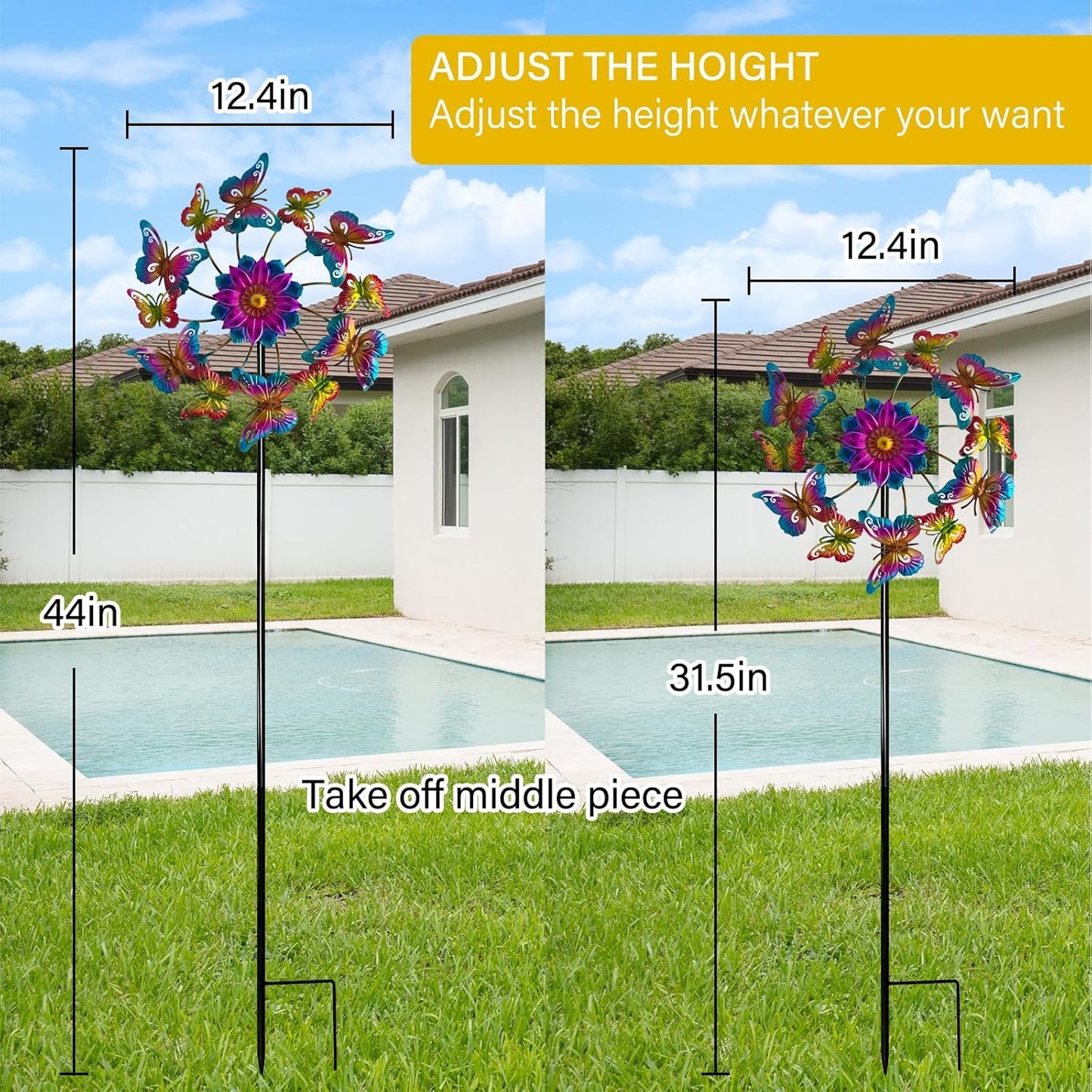 45" Butterfly Garden Wind Spinners for Yard, 12pcs Colorful Butterflies Kinetic Outdoor Decor, Wind Sculpture Yard Art Decorations for Patio, Lawn