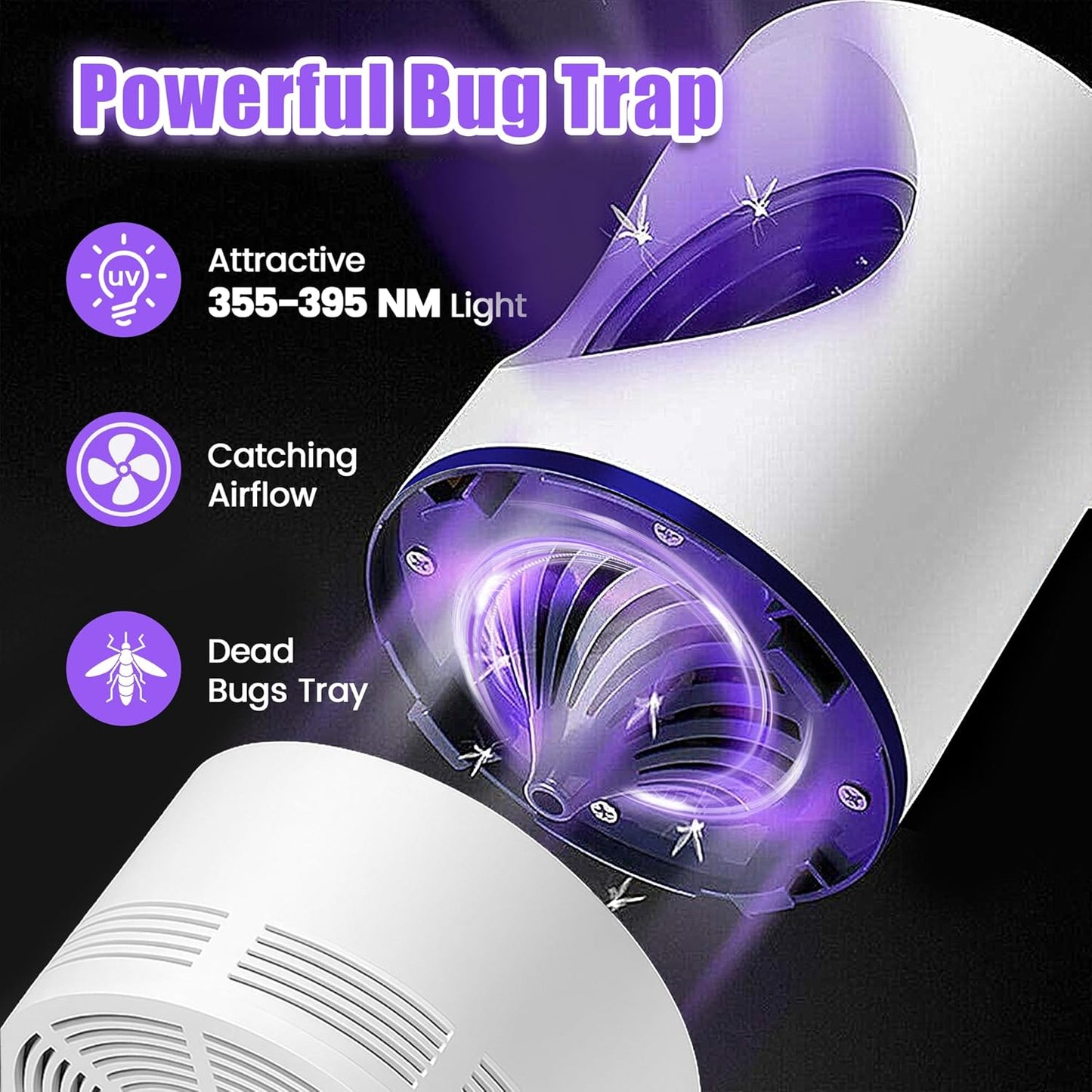 Flying Insect Trap Fruit Fly Traps Fan Powered Indoor Bug Catcher for Mosquitoes, Gnats, Moths & Fruit Flies, Silent & Effective (1, White)