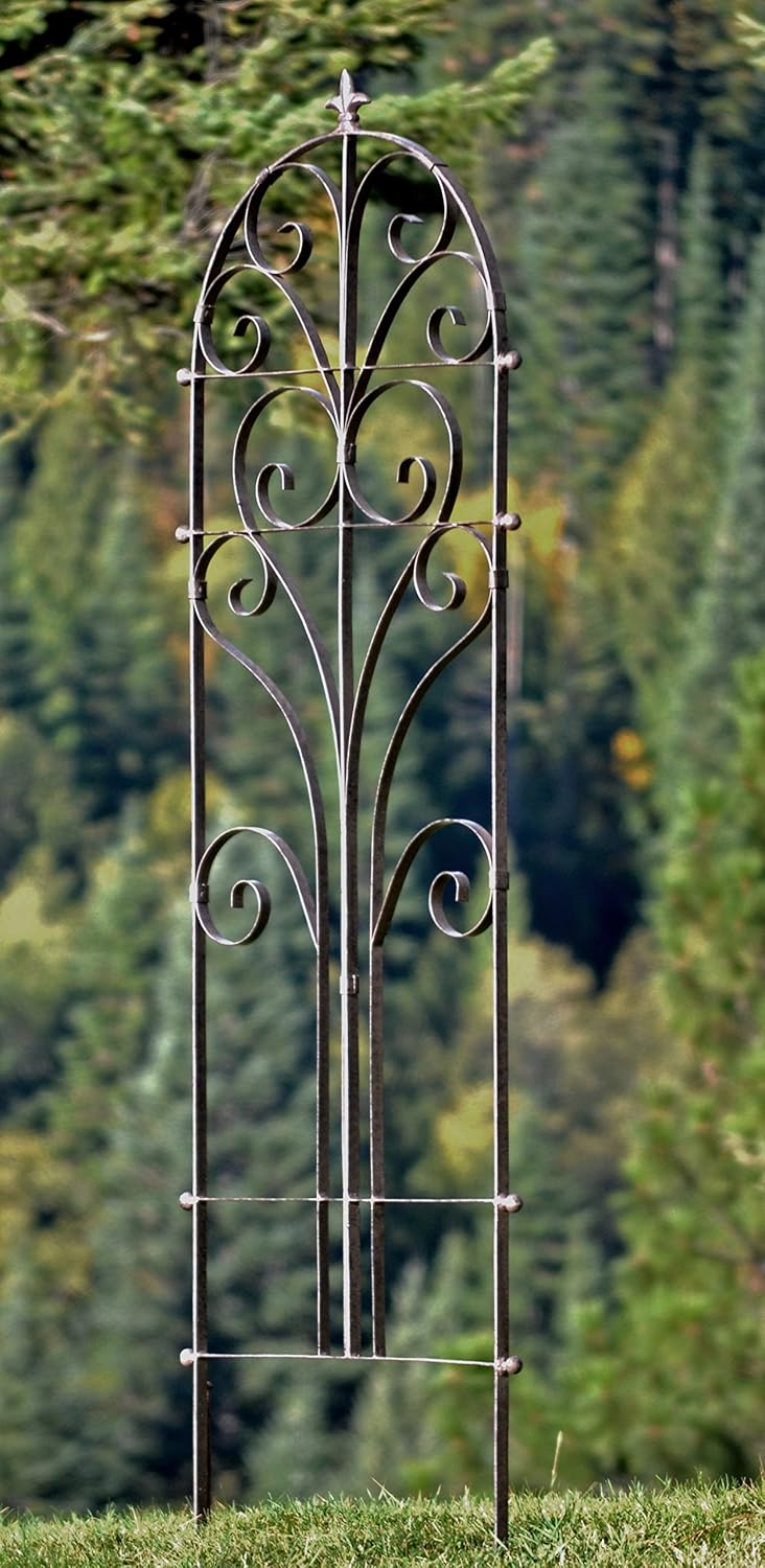 H Potter Garden Trellis for Climbing Plants Iron Metal Outdoor Scroll Wall Decor or Flowers Roses Vine Ivy Clematis GAR214 Large