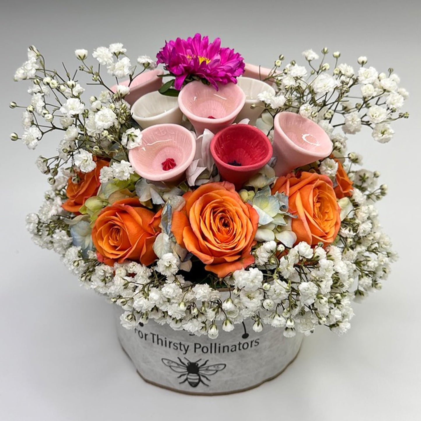 5 Pack, Bee Watering Station, 100% Handmade Porcelain, Bee and Butterfly Feeder for Garden, Outdoor Feeders for Thirsty Pollinators, Plastic Free, Bee Attracting Glaze (5, Sweetheart Pink)