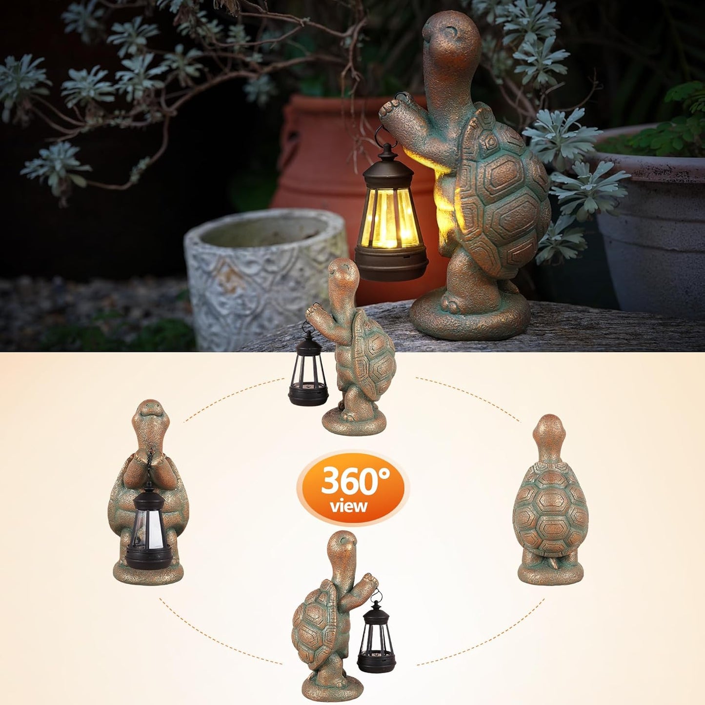 Turtle Solar Powered Outdoor Garden Statue, Resin Statue with Solar Light Lantern, Decorative Lawn, Yard Outdoor Turtle Decoration. Unique Home Decoration, Gifts for Women