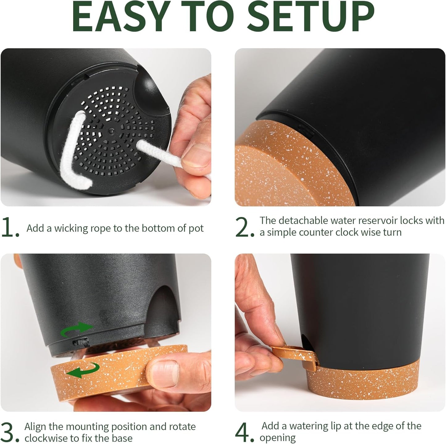 4 inch Small Plant Pots for Outdoor Indoor Plants, 10 Pack Planters with Drainage Holes and Tray, Small Self Watering Pots for Succulent, Cactus, Aloe and Other Plants (Black)