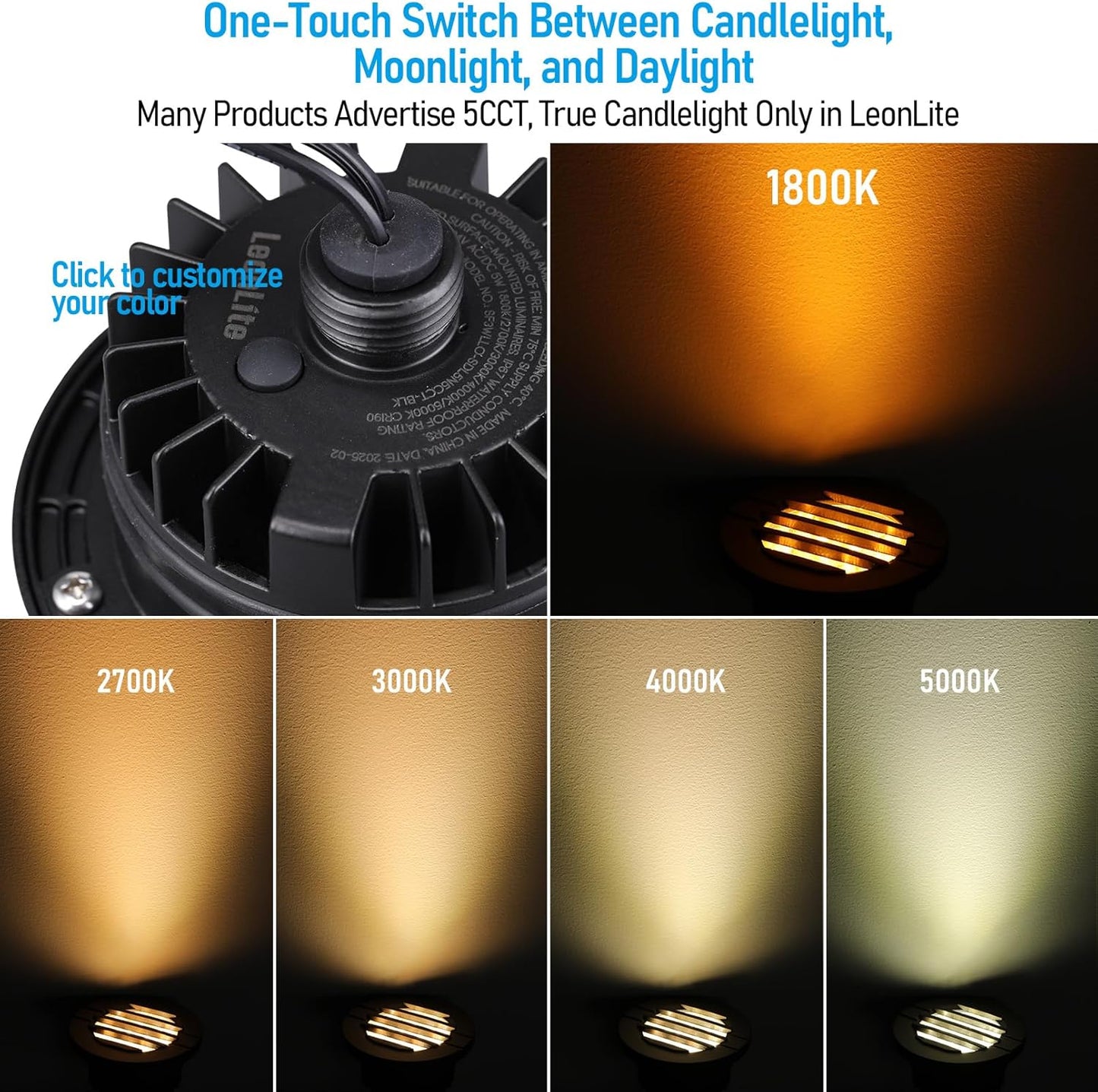 LEONLITE Dia. 4 Inch Well Lights Landscape LED In Ground, Grated Top, 5 Color Temperature Selectable, 12-24V AC/DC CRI90 Low Voltage Garden Landscaping, Black Aluminum Housing, Pack of 6