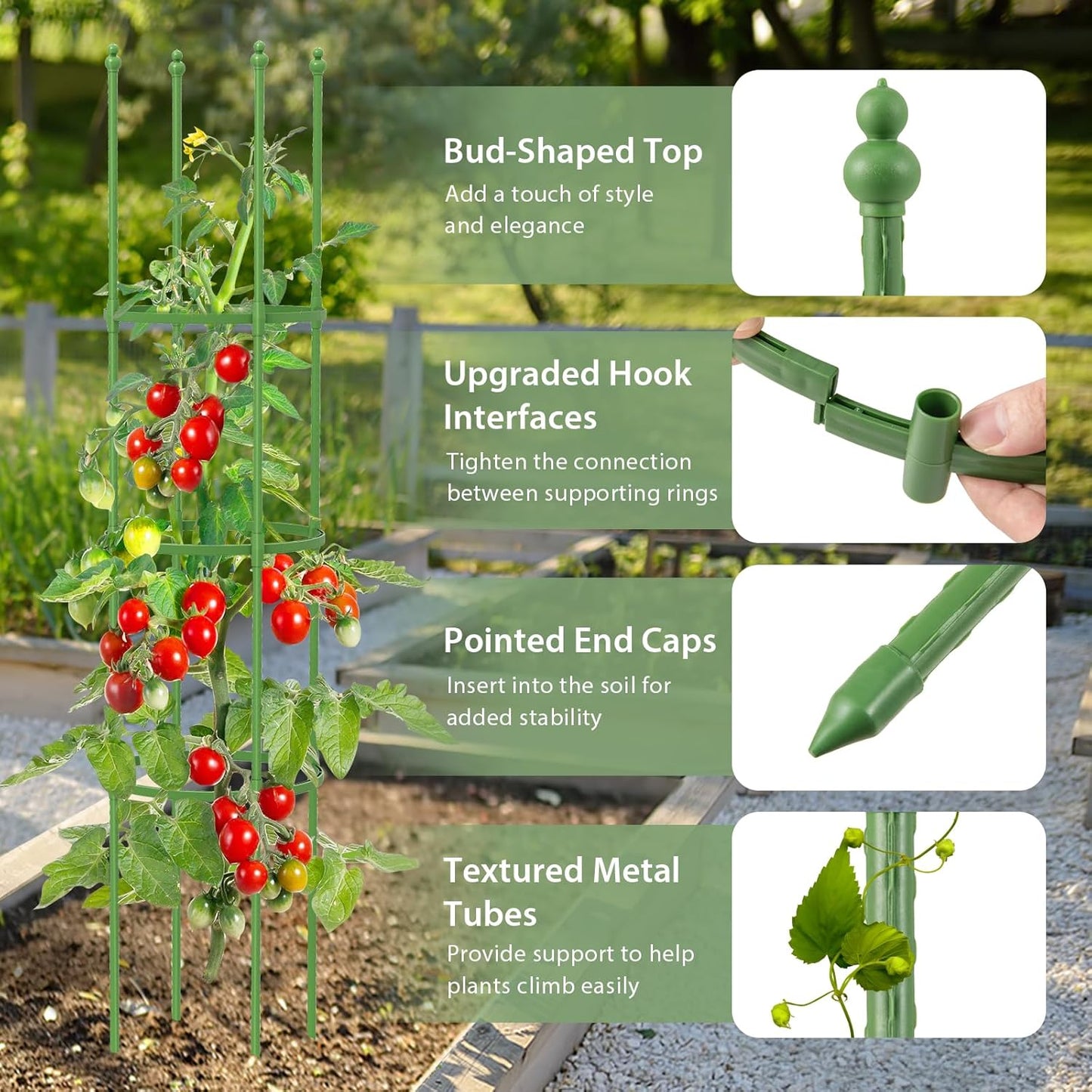 57" Tomato Caga, 2 Pack Tall Plant Support Cage with Adjustable Heights & Bud-Shaped Top, Rustproof Metal Trellis for Potted Plant, Tomato, Climbing Plant & Flower