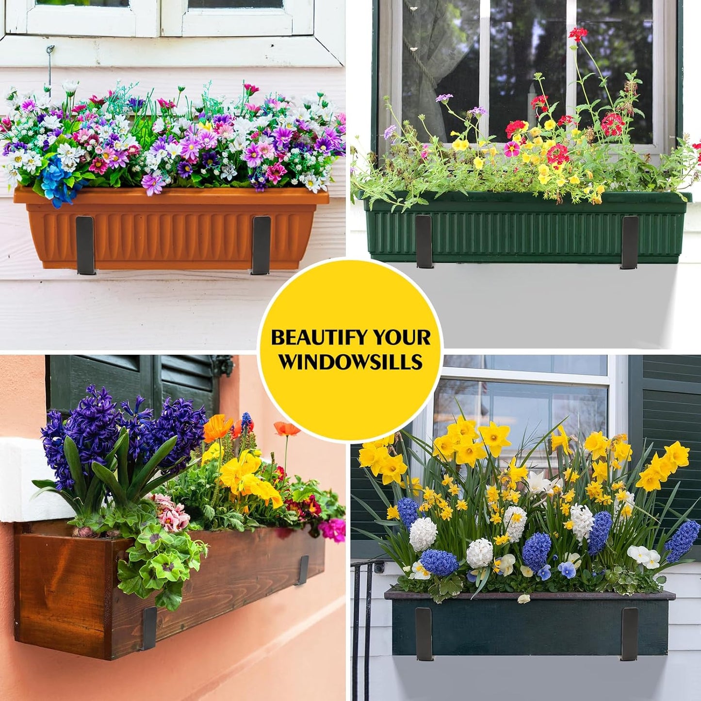 LukLoy Window Planter Box Brackets, 6 Pack Adjustable Heavy Duty Wall Mount Window Flower Boxes Outdoor with Bracket (6 to 12 in), with 70lbs Capacity, Black