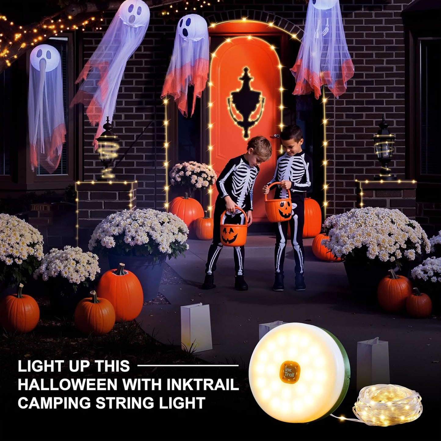 Solar Camping String Lights, 4 in 1 Quick Storage 33FT Rechargeable Tent Lights with 8 Lighting Modes, Hanging Waterproof Portable Retractable LED Lamp for Outdoor, Patio, RV, Awning, Garden, Party