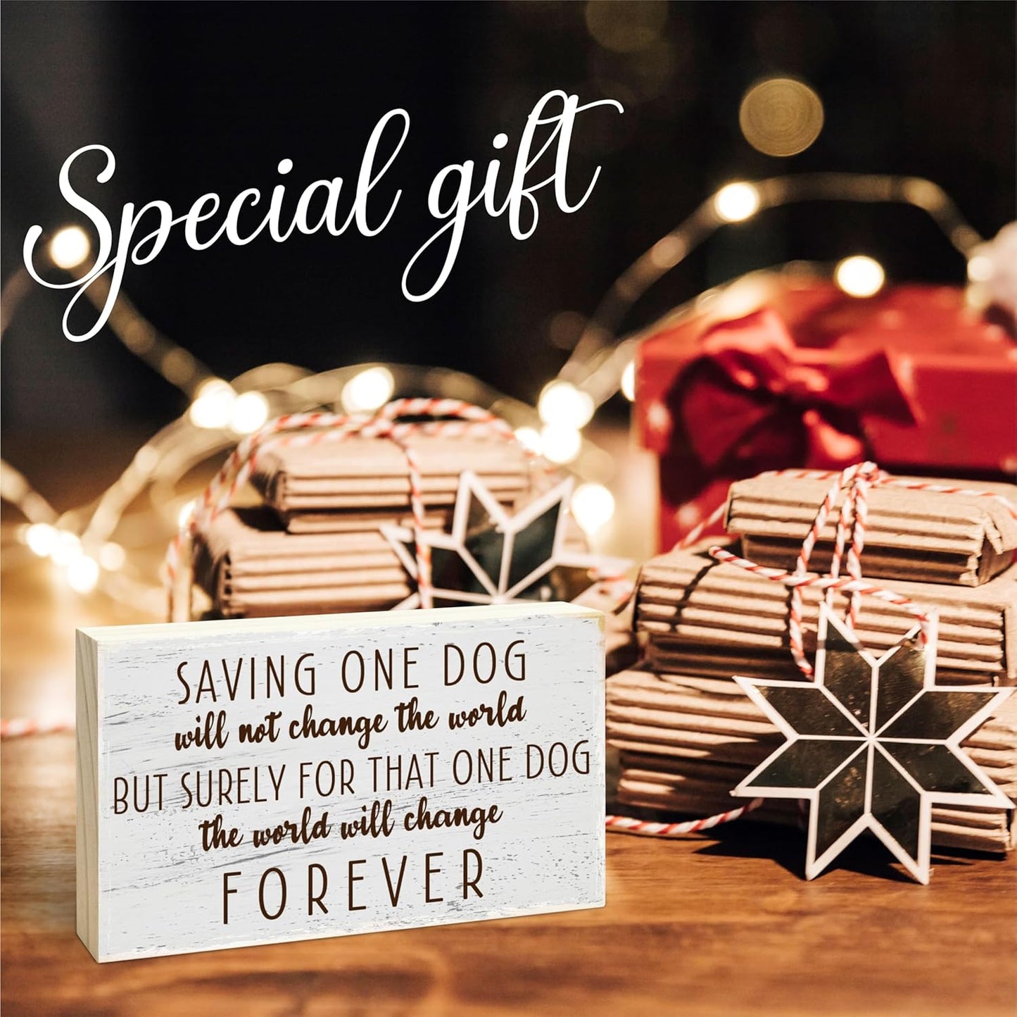 Dog Theme Wooden Block Sign - Saving The Dog Change The World - Rustic 5"X3" Pine Wood Plaque, Home & Garden Decor, Housewarming Gift For Friends, Desk & Tabletop, Shelf Accessories - A16