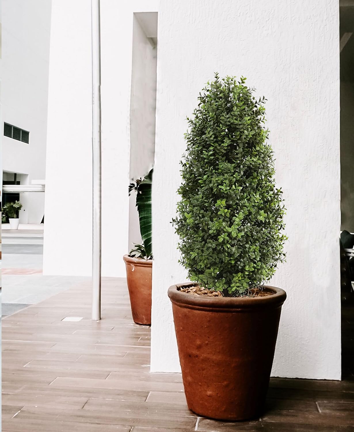 35inch Artificial Topiary Boxwood Tree, Faux Plants Outdoor 2 Packs Fake Bushes Faux Shrub, Artificial Topiary for Outdoors for Home Decor Indoor Front Porch