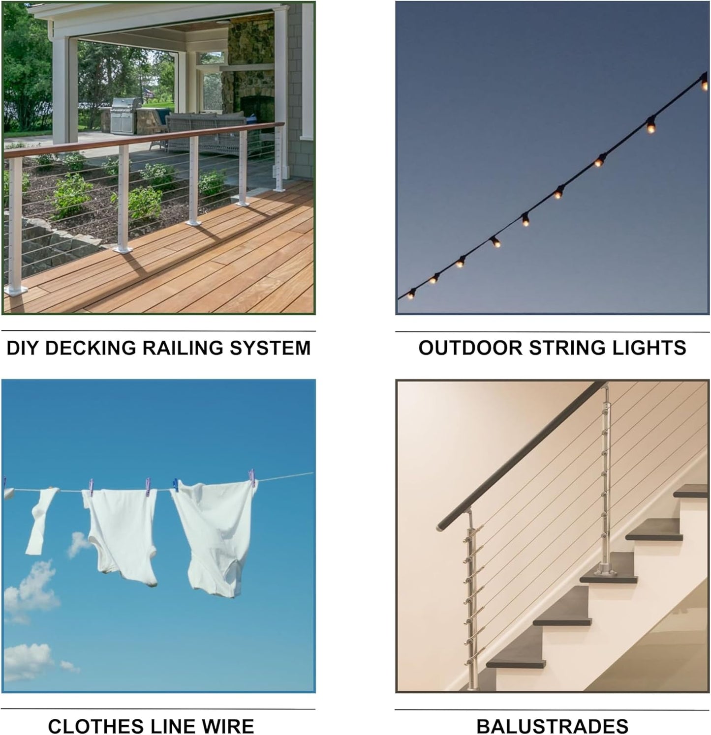 304 Stainless Steel Cable Wire Rope 3/8" 7x19-200 ft Reel for DIY Cable Decking Railing System, Marine Grade