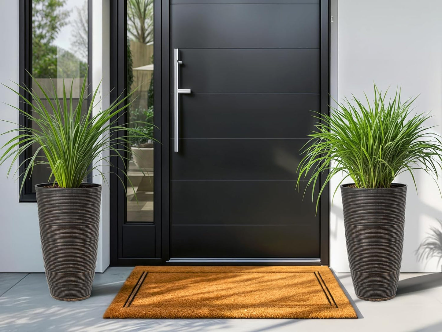 23.5" H Tall Planters, 2-Pack Taper Large Flower Pots for Indoor Outdoor Use, UV-Protect PP Plant Container for Garden Patio Yard Balcony Porch or Home Decor, Bronze Vertical Stripes Texture