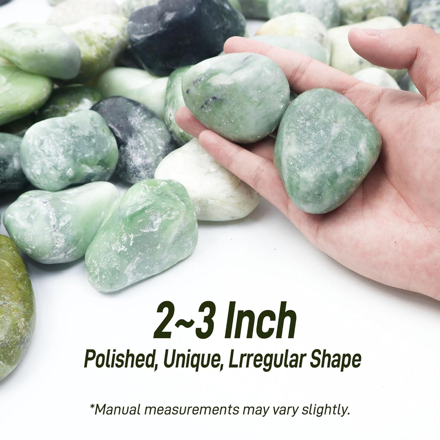 45lbs Jade Pebbles, 2-3 Inch Natural Pebbles for Indoor Plants, Polished Pebbles for Garden Landscaping Aquariums Vase Fillers and Outdoor Decorative Stones