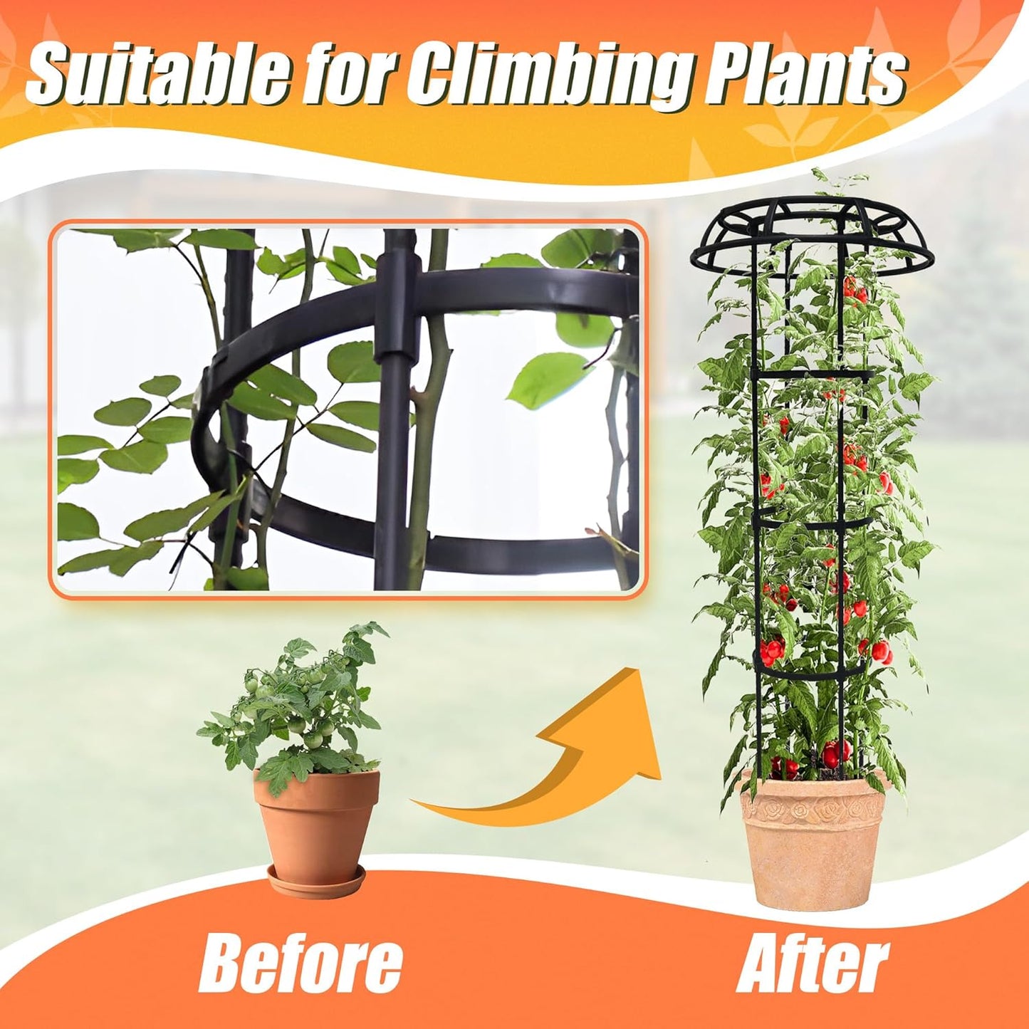 65 Inch Garden Trellis for Climbing Plants Outdoor, Mushroom Top Trellis for Potted Plants, Vines, Roses, Clematis, and Vegetables, Plant Trellis Support 2 Pack