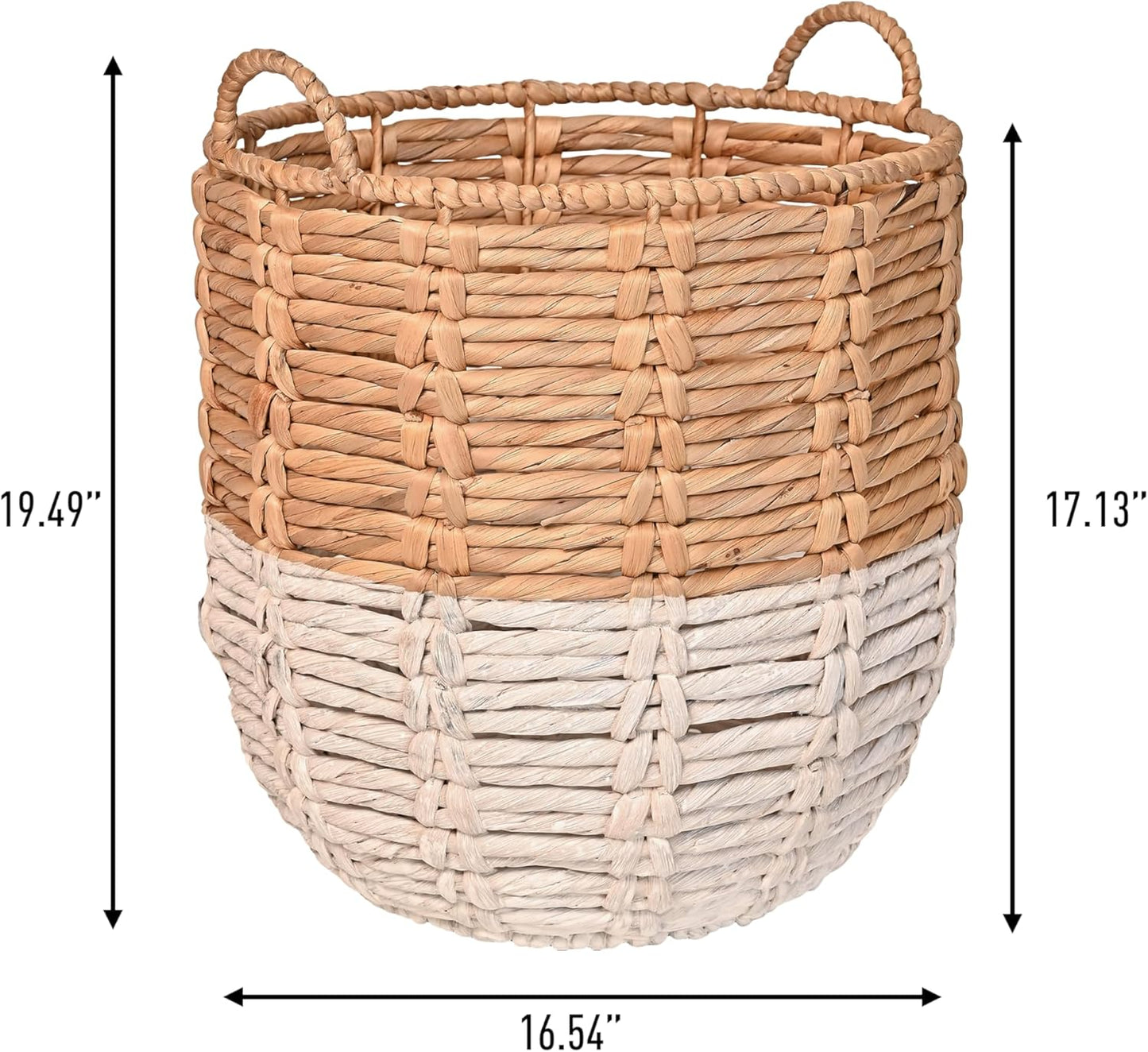 happimess BSK1003E Laurel 19.49" Bohemian Handwoven Abaca Hamper Basket with Handles, Seagrass Container for Decoration in Bedroom, Living Room, Laundry Room, Entryway, Natural, Natural/White