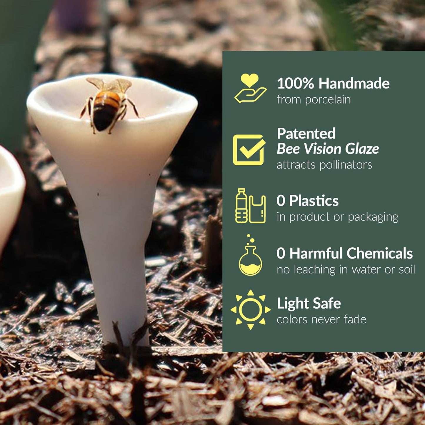 5 Pack, Bee Watering Station, 100% Handmade Porcelain, Bee and Butterfly Feeder for Garden, Outdoor Feeders for Thirsty Pollinators, Plastic Free, Bee Attracting Glaze (5, Bold Variety)