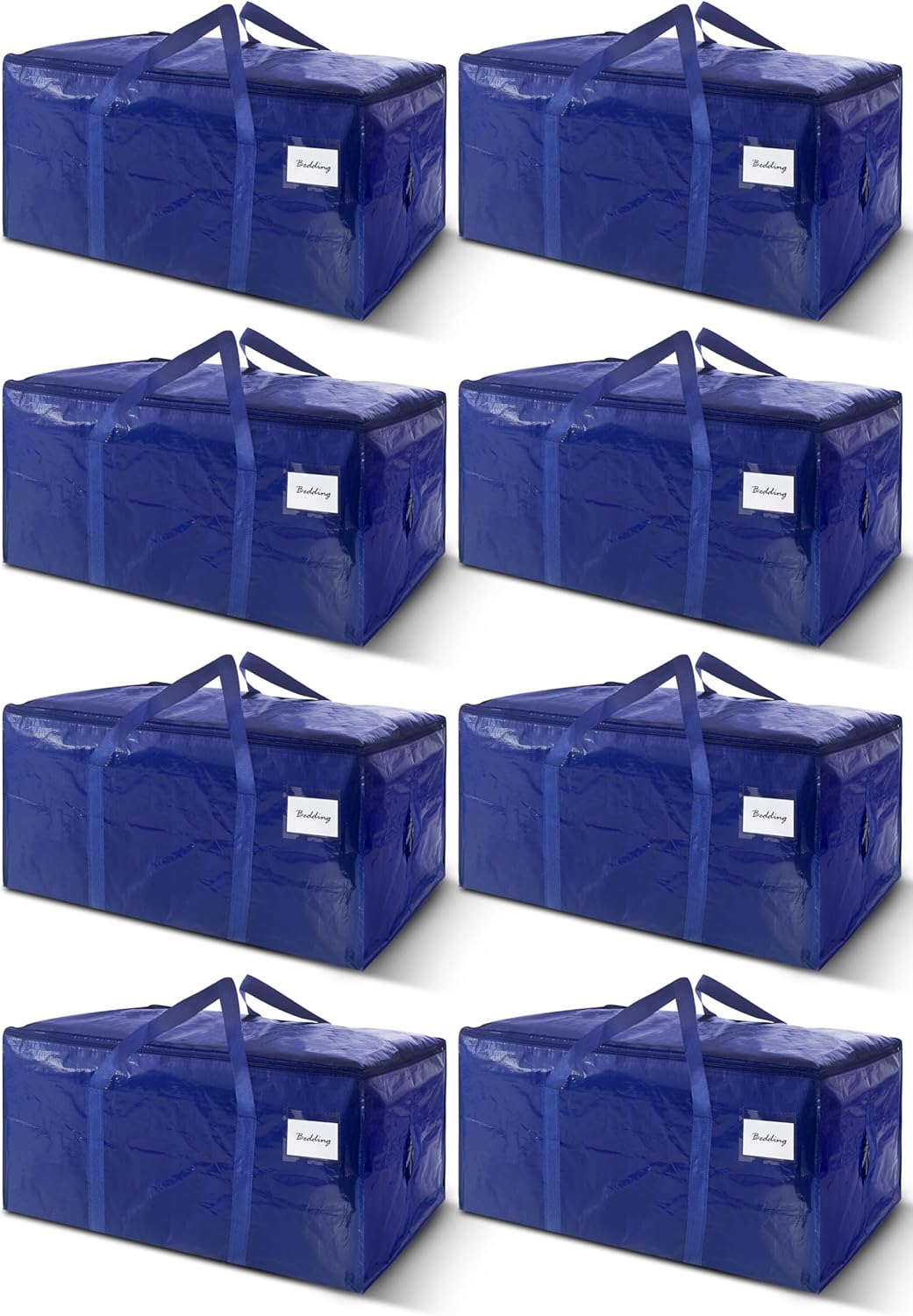 8 Pack Extra Heavy Duty Large Moving Bags with Strong Zipper & Carrying Handles, Sturdy Clothes Storage Bag Totes Bins, Packing Bags Moving Boxes College Moving Supplies, Dark Blue - 33 gal