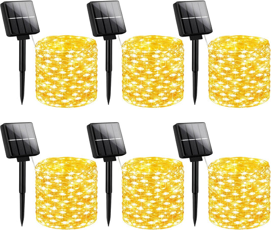 Brightever Outdoor Solar String Lights Waterproof, 6-Pack Total 240FT 600 LED Solar Powered Fairy Light with 8 Lighting Modes, Solar Twinkle Lights for Patio, Garden, Party, Wedding (Warm White)