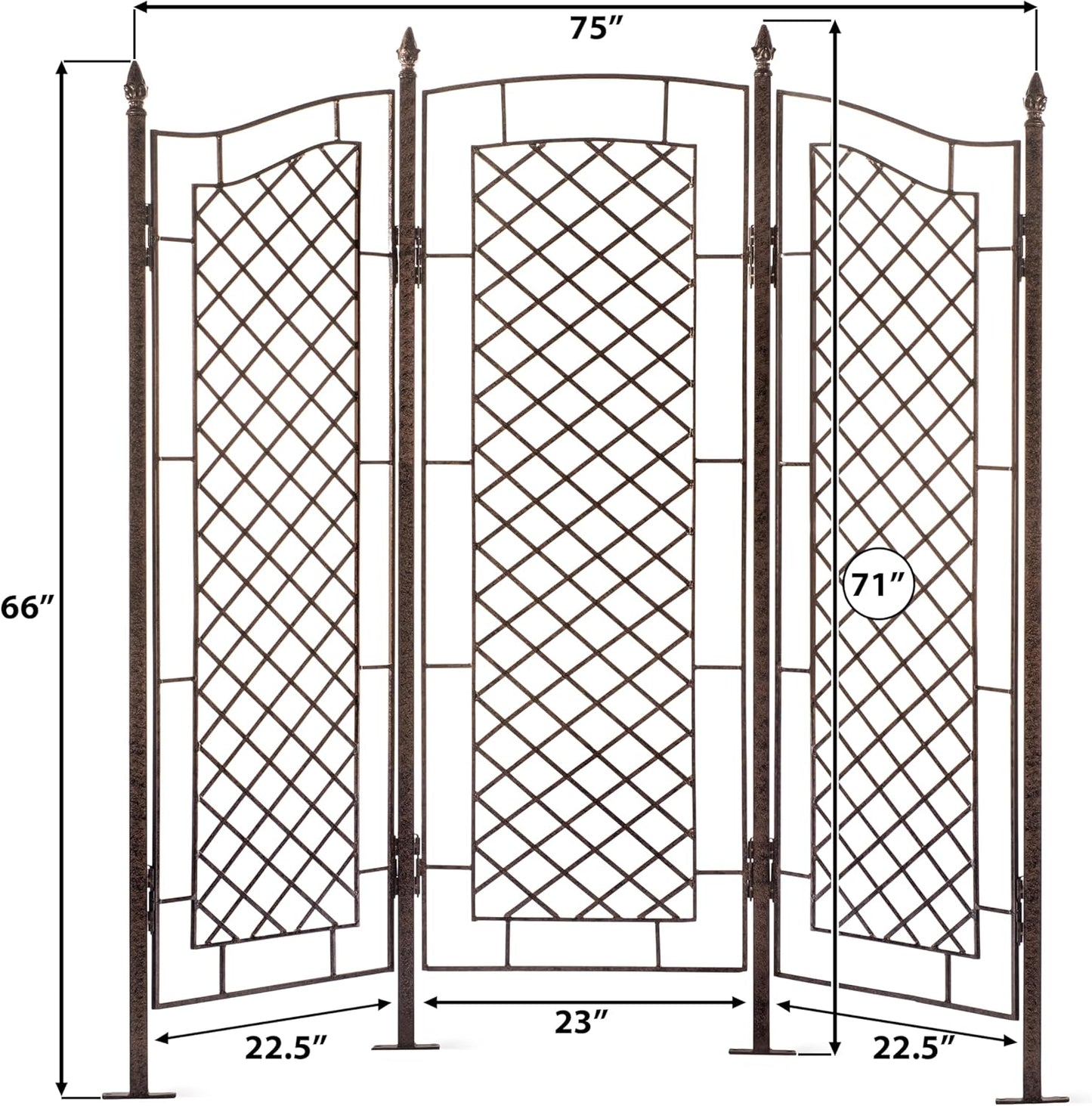 H Potter Large Garden Trellis for Climbing Plants Wrought Iron Metal 3 Panel Ivy Garden Privacy Screen Patio Deck GAR573L