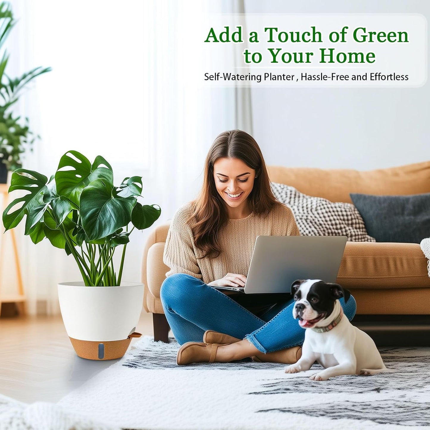 2 Pack 10 inch Plant Pots, Plastic Self Watering Planters with Drainage Holes, Deep Reservoir, Water Level Indicator, Modern Decorative Flower Pots for Indoor Outdoor Plants (White, 10 inch)