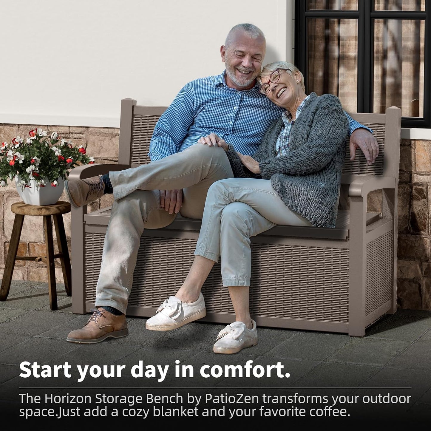 80 Gallon Outdoor Storage Bench Deck Box Waterproof Lockable,Outdoor Storage Furniture for Patio,Garden and Cushions(Gray)