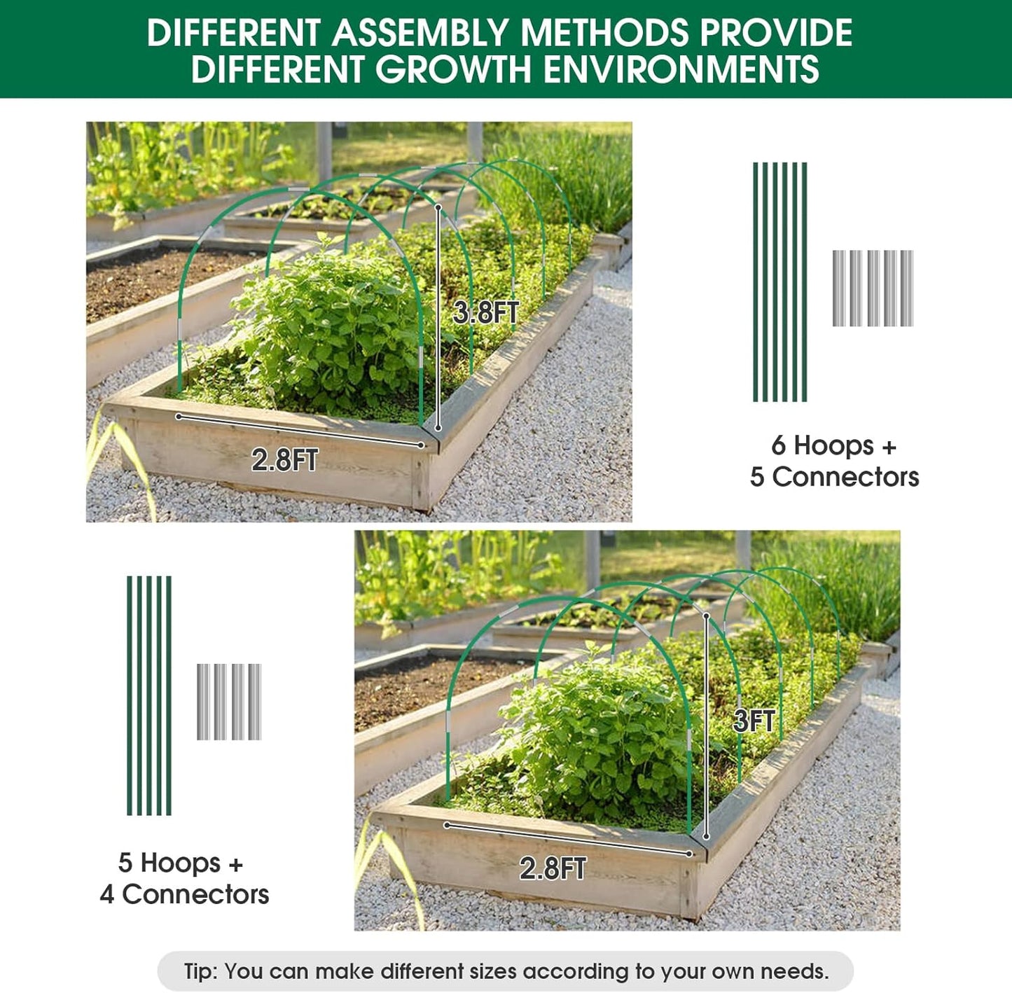 72pcs Garden Hoops for Raised Bed, 12 Sets of 8FT Long Greenhouse Hoops Grow Tunnel, Rust-Free Fiberglass Support Hoops Frame for Netting, DIY Plant Support Garden Stakes for Row Cover