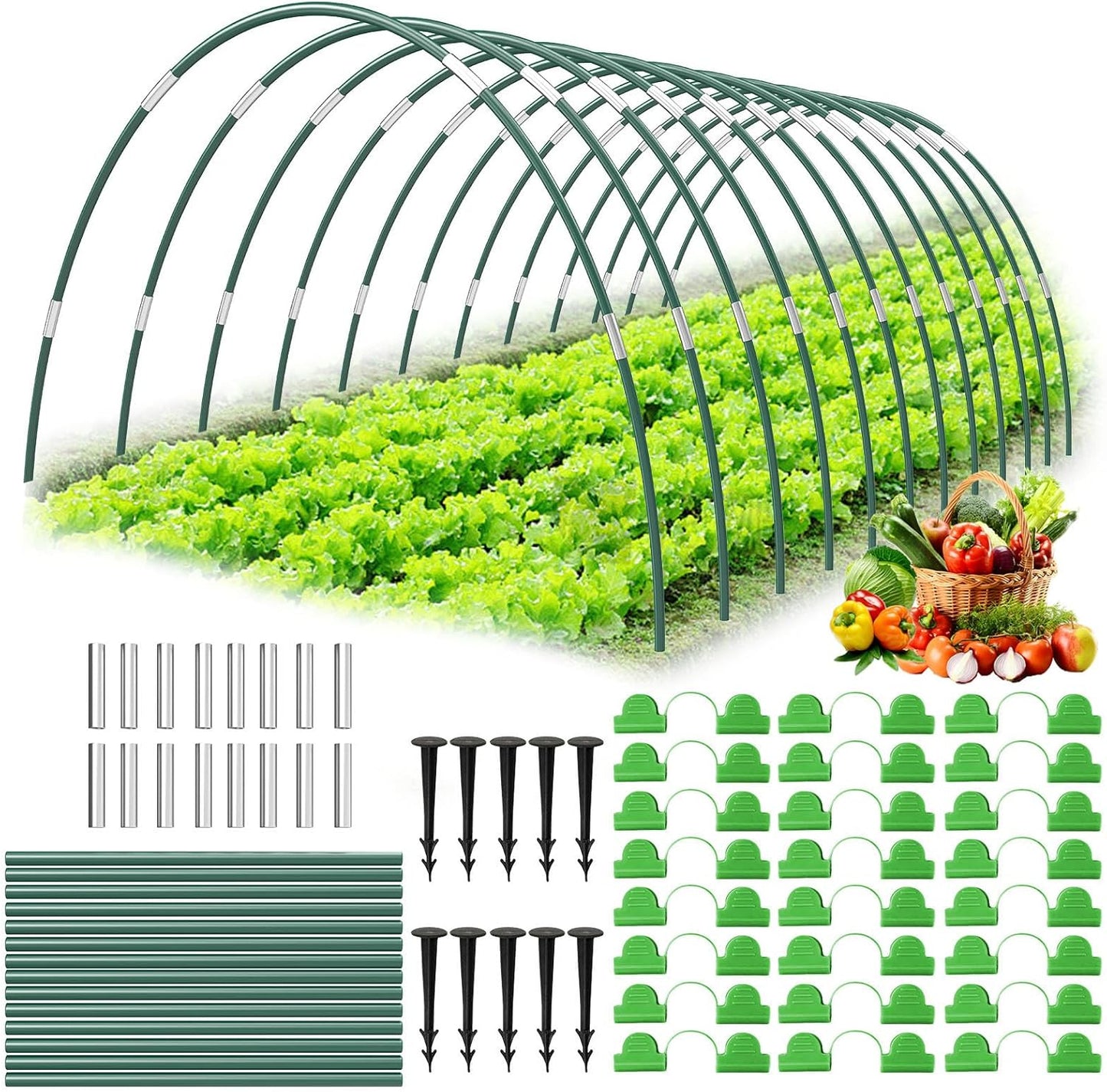 60Pcs Garden Hoops for Raised Beds,12 Sets of 7FT Greenhouse Hoops Grow Tunnel, Rust-Free Fiberglass Support Hoops Frame for Netting Shade Cloth Cover, DIY Plant Support Garden Stakes (12 Sets)